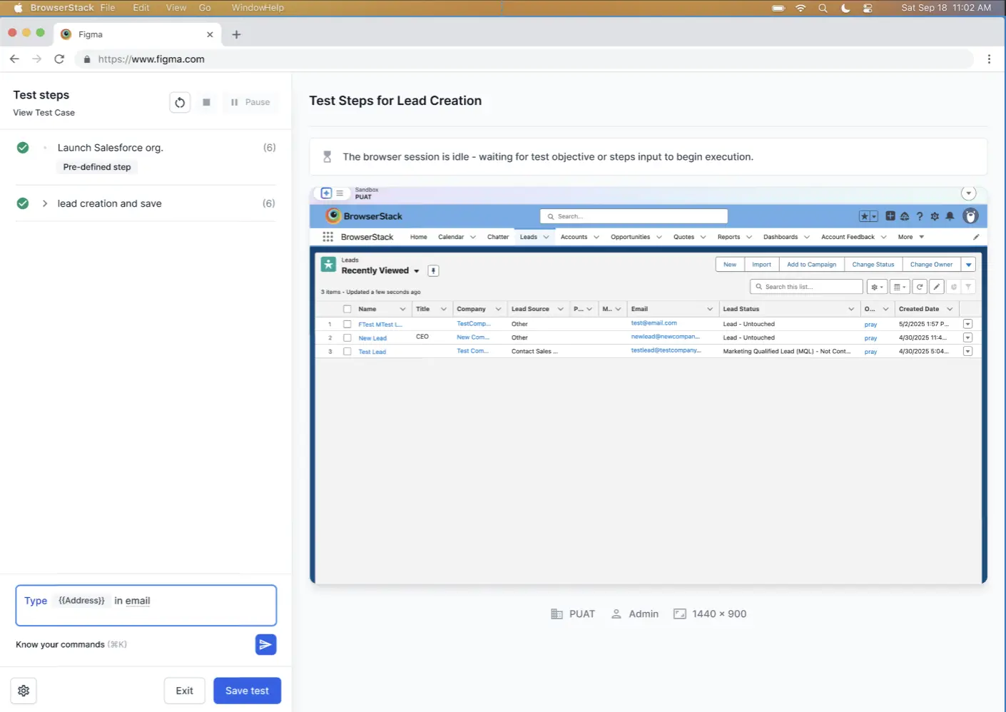 The test recorder showing the imported dataset variable in the test step