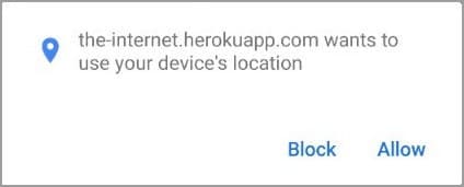 Mobile Device Location Access Popup