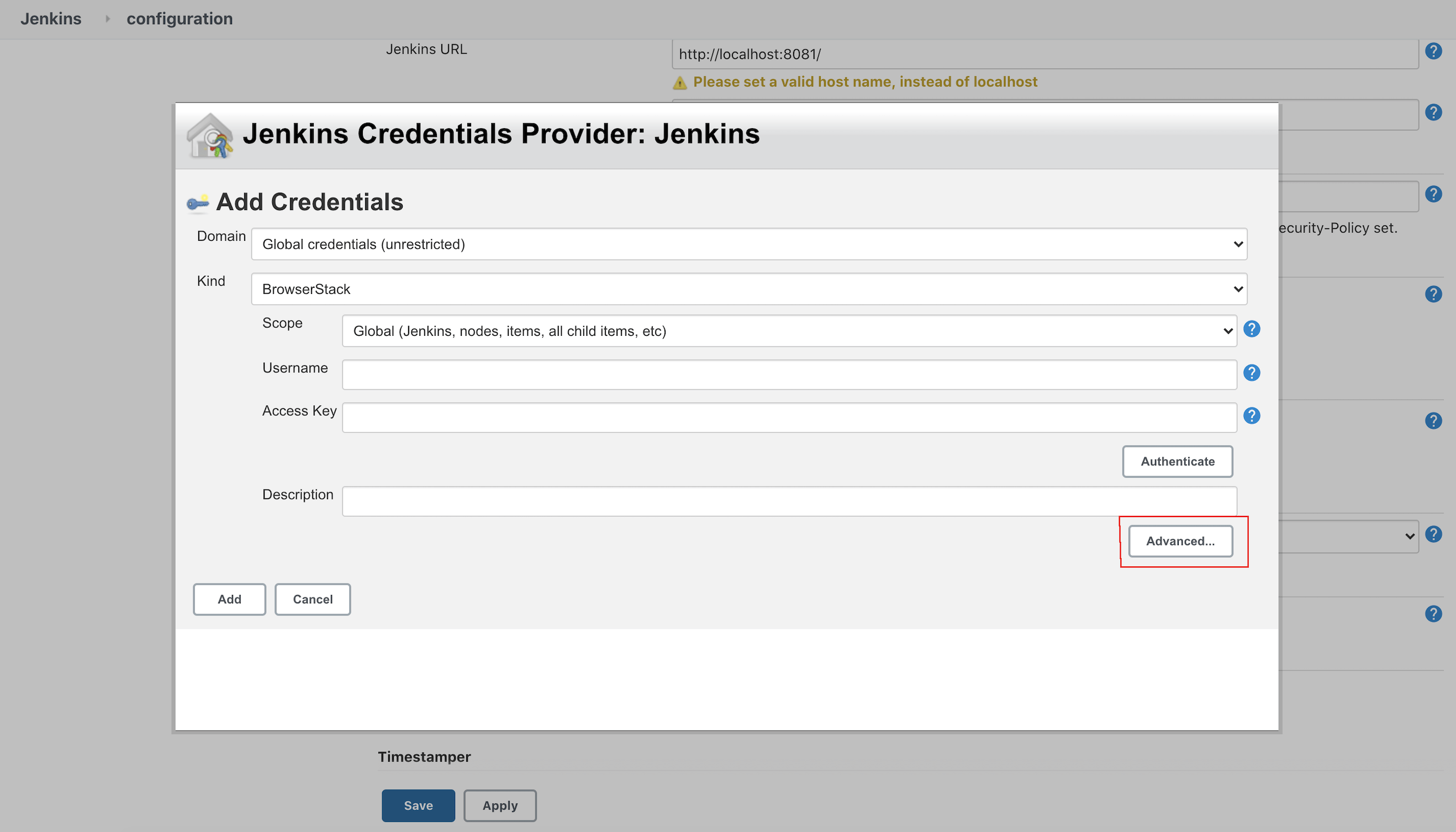 Focused advanced button in Jenkins Credentials Provider Form