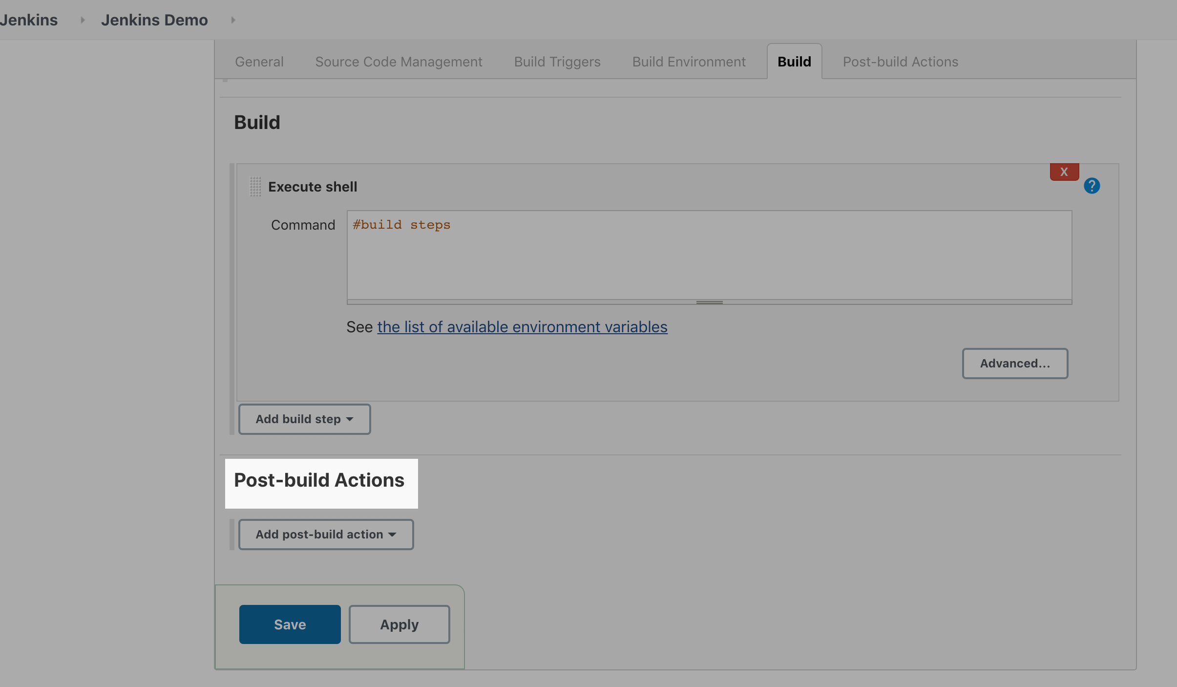 Jenkins UI click on add post-build action