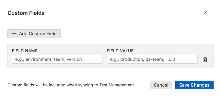 Enter a field name and field value to define your custom metadata