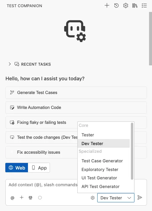 Switch to the dev tester mode from the dropdown menu