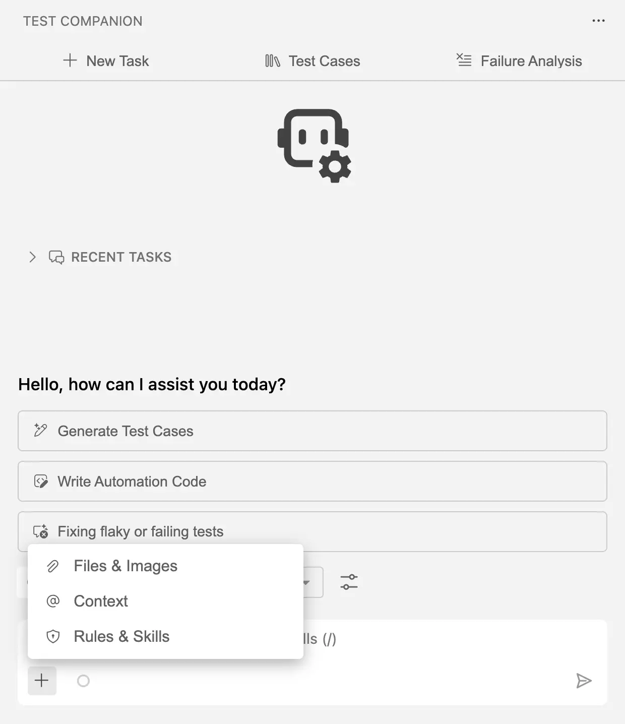 Open the Manage Test Companion Rules and Skills panel from the panel header
