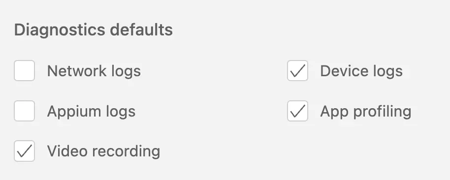 Diagnostics defaults under mobile settings