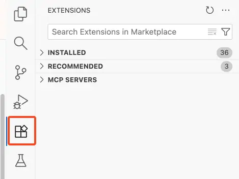 Open the extension view in VS code