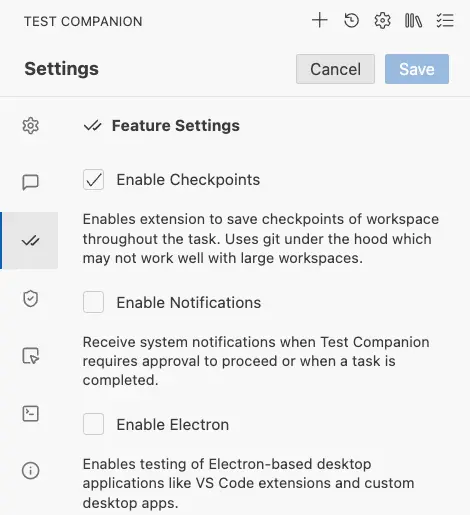 Click feature settings tab