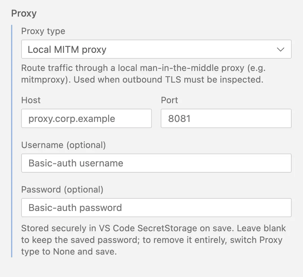 Local MITM proxy settings