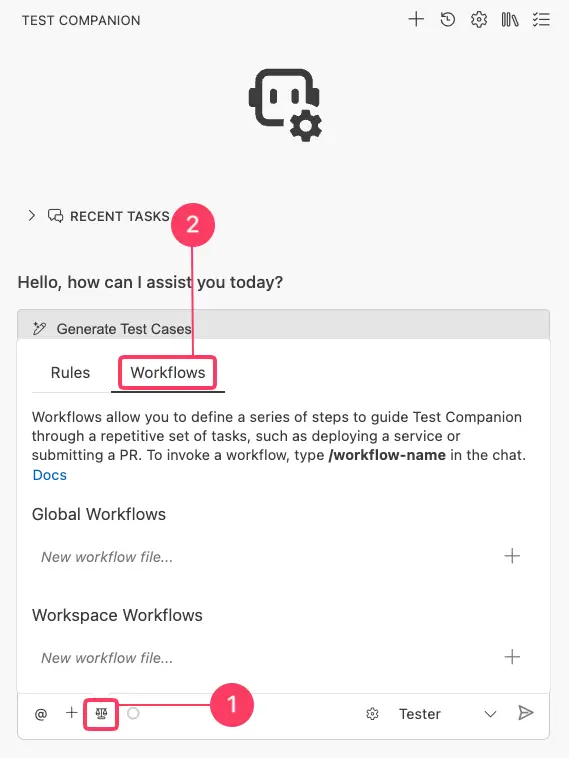 Select Manage Test Companion Rules & Workflows
