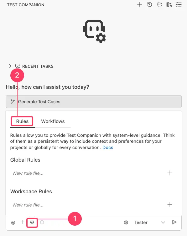 Click the Manage Test Companion Rules & Rules button