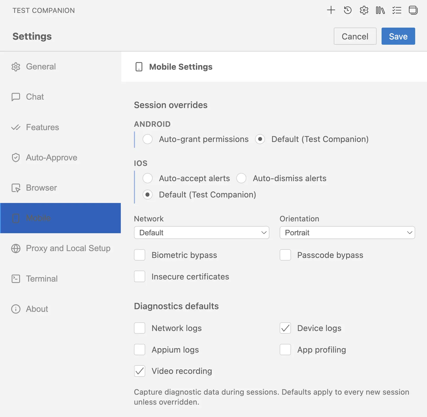 Click Mobile Settings tab