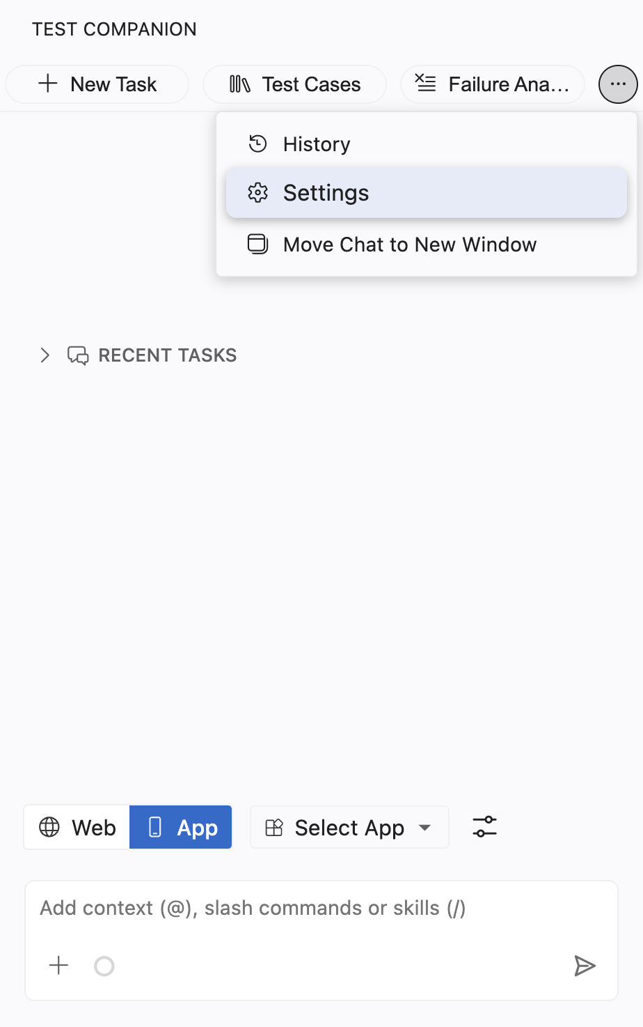 More options menu showing the Settings option