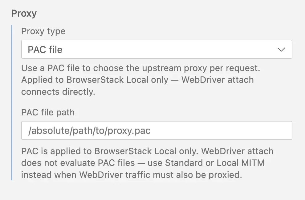 Proxy Auto-Configuration settings