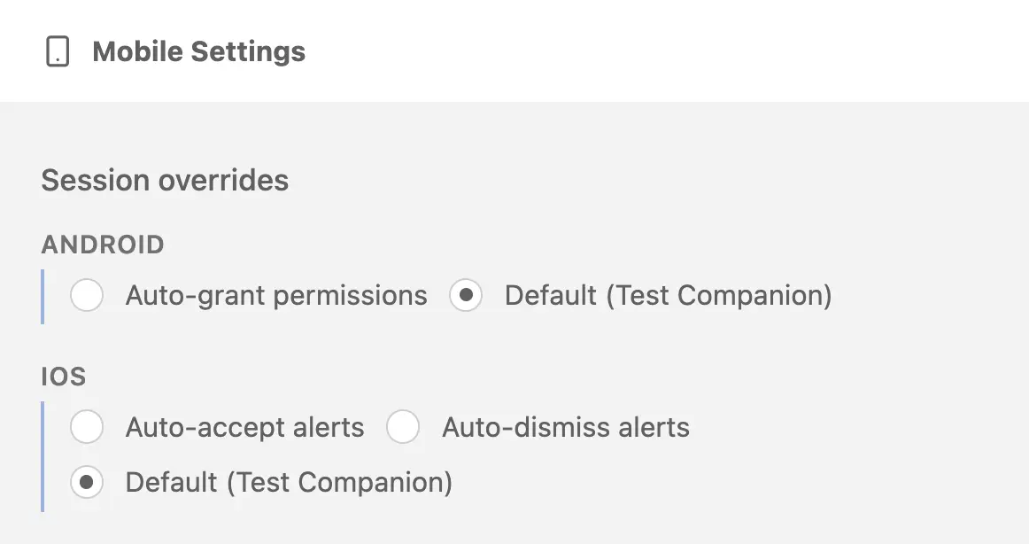 Session overrides under mobile settings