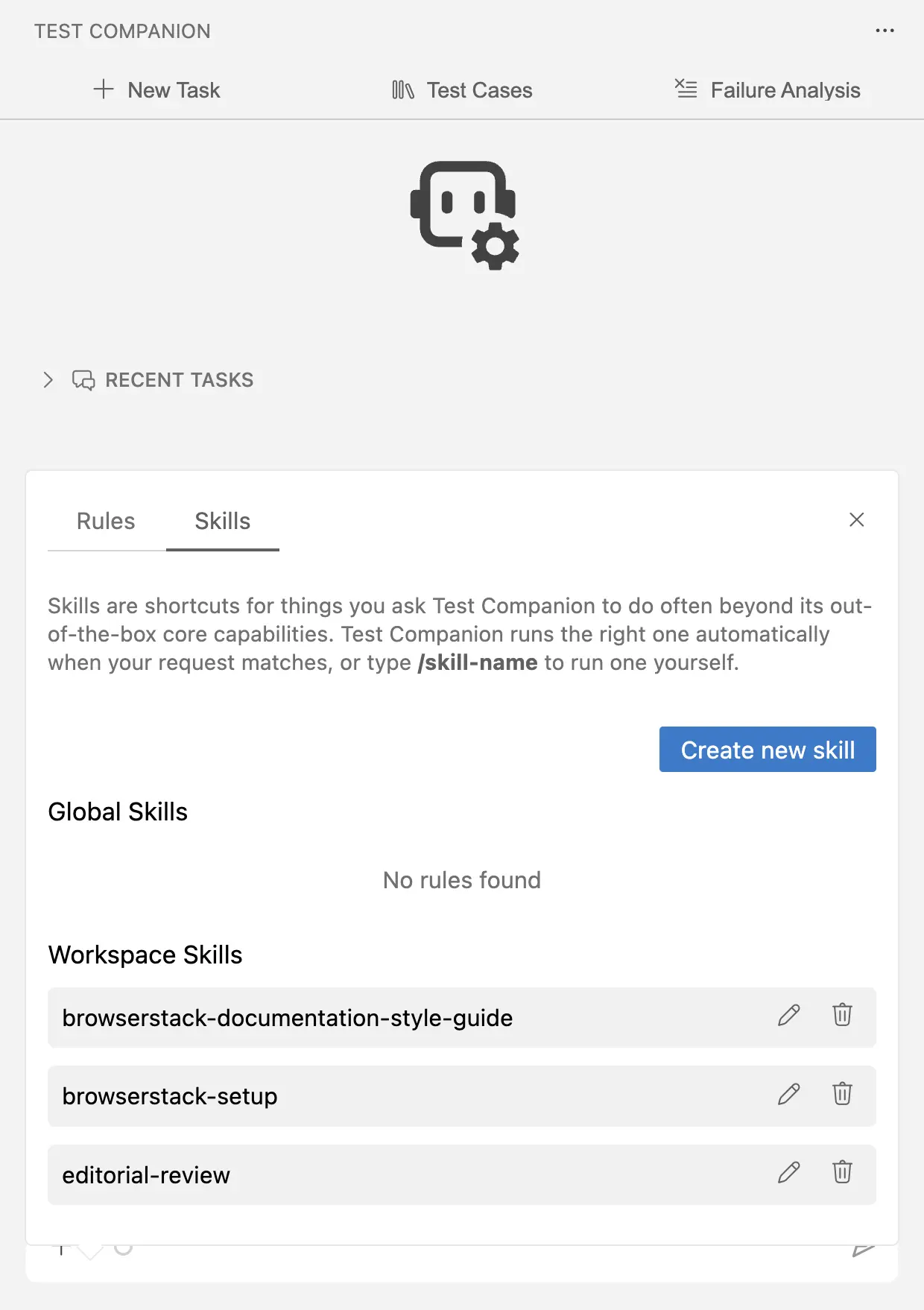 Switch to skills tab and click Create new skill
