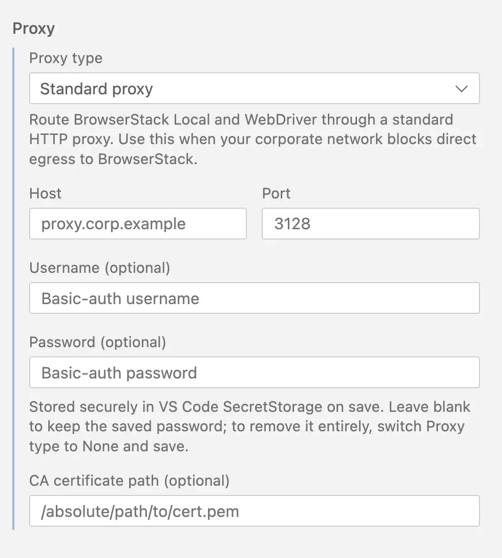 Standard proxy settings