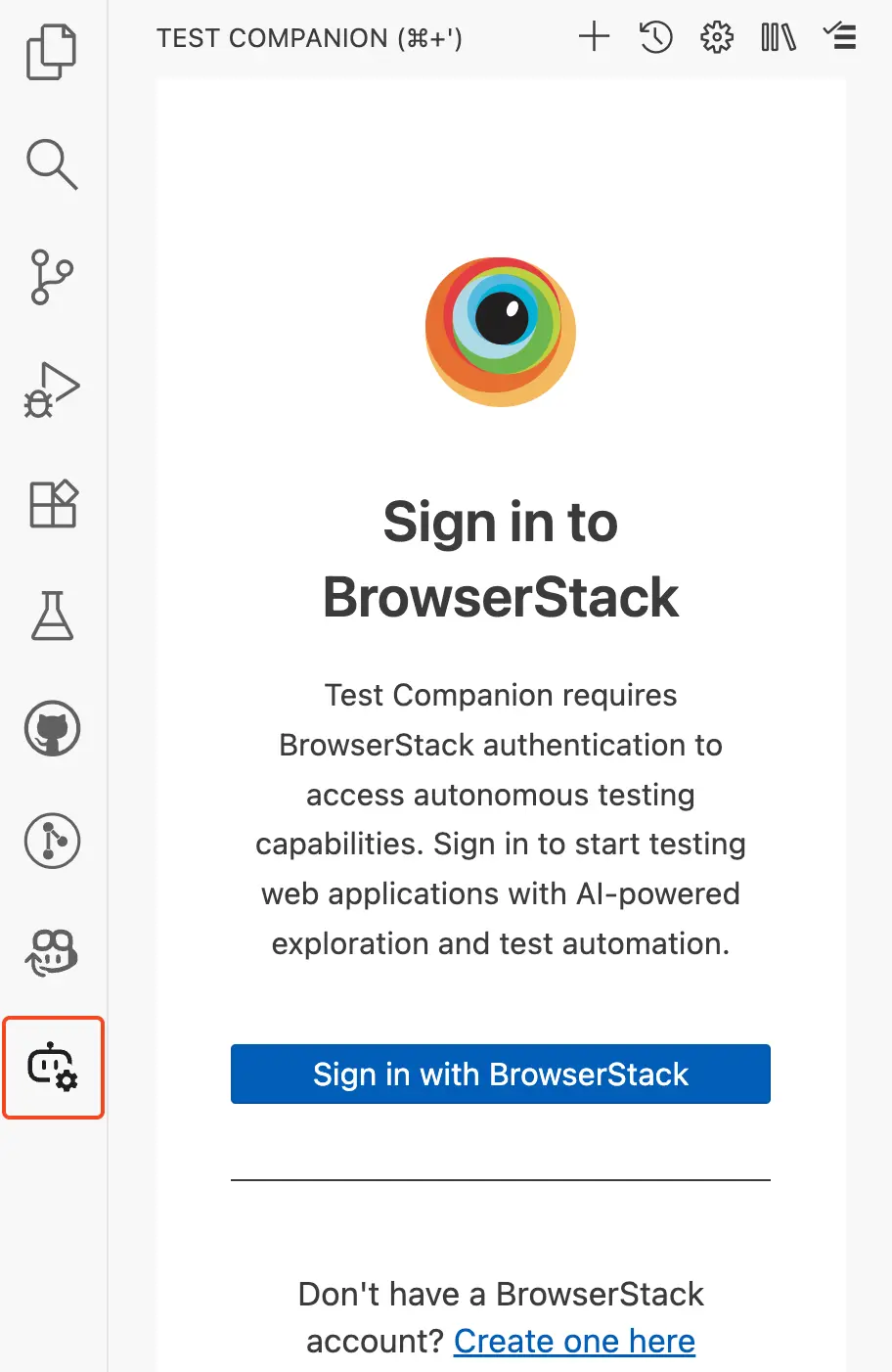 Select the test companion icon in the activity panel