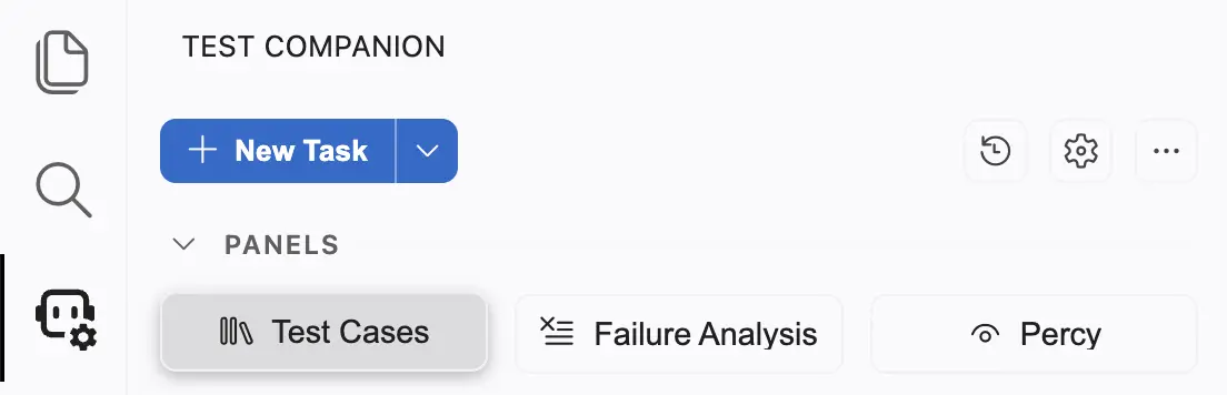 Test Cases button under the Panels heading in Test Companion