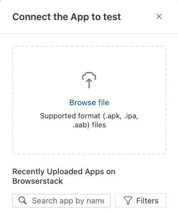 Click select app and connect the app to test dialog appears