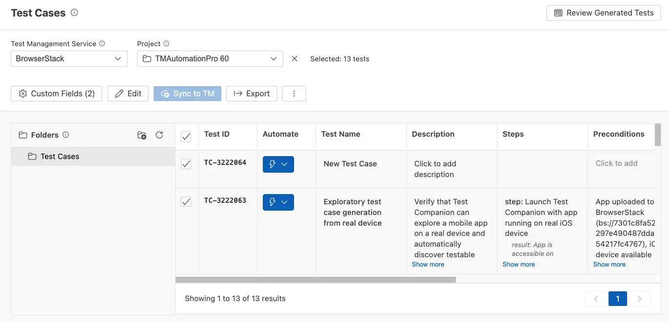 Click Export button to save the selected test cases