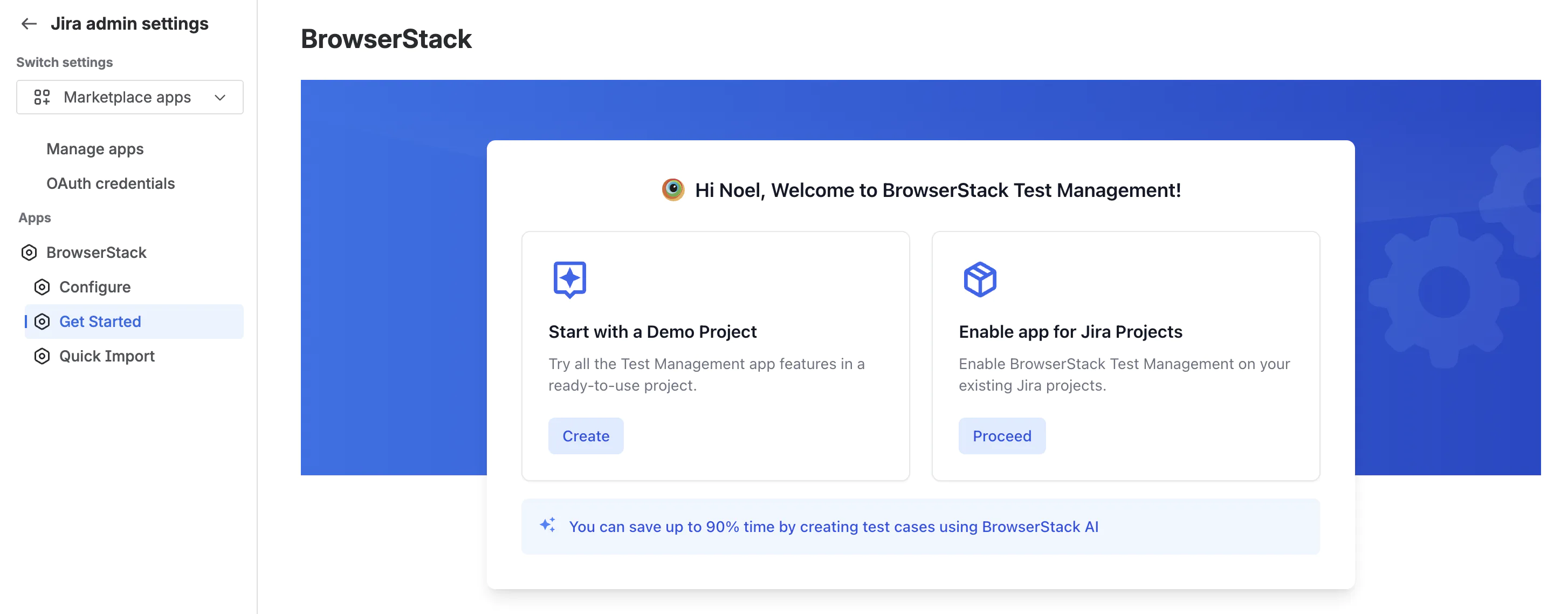 The Get Started page with the demo project and enable-for-projects options.