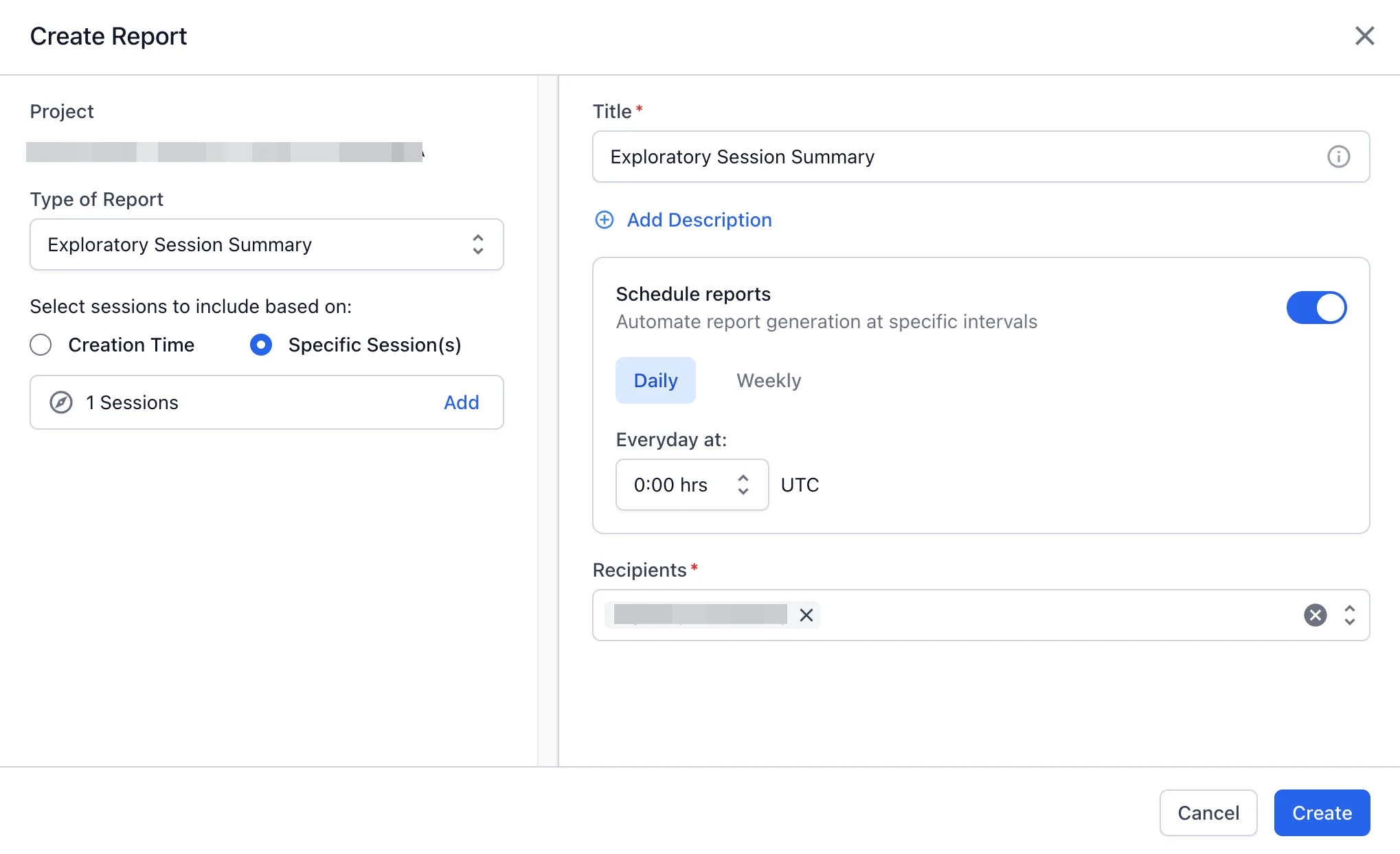 Create exploratory session summary dialog