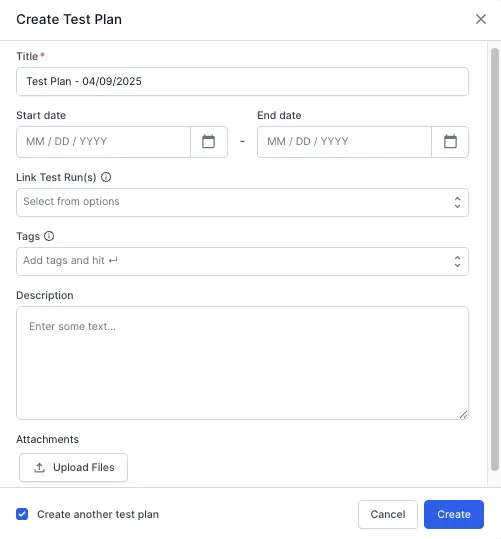 Test plan modal