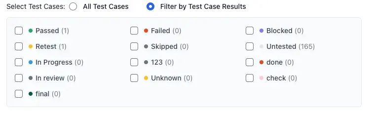 Select checkboxes by test case results