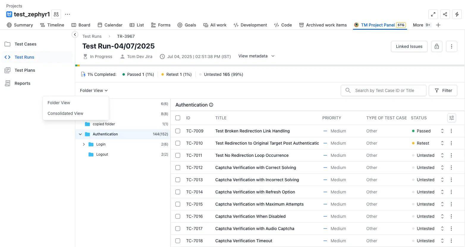 Consolidated view in the dashboard