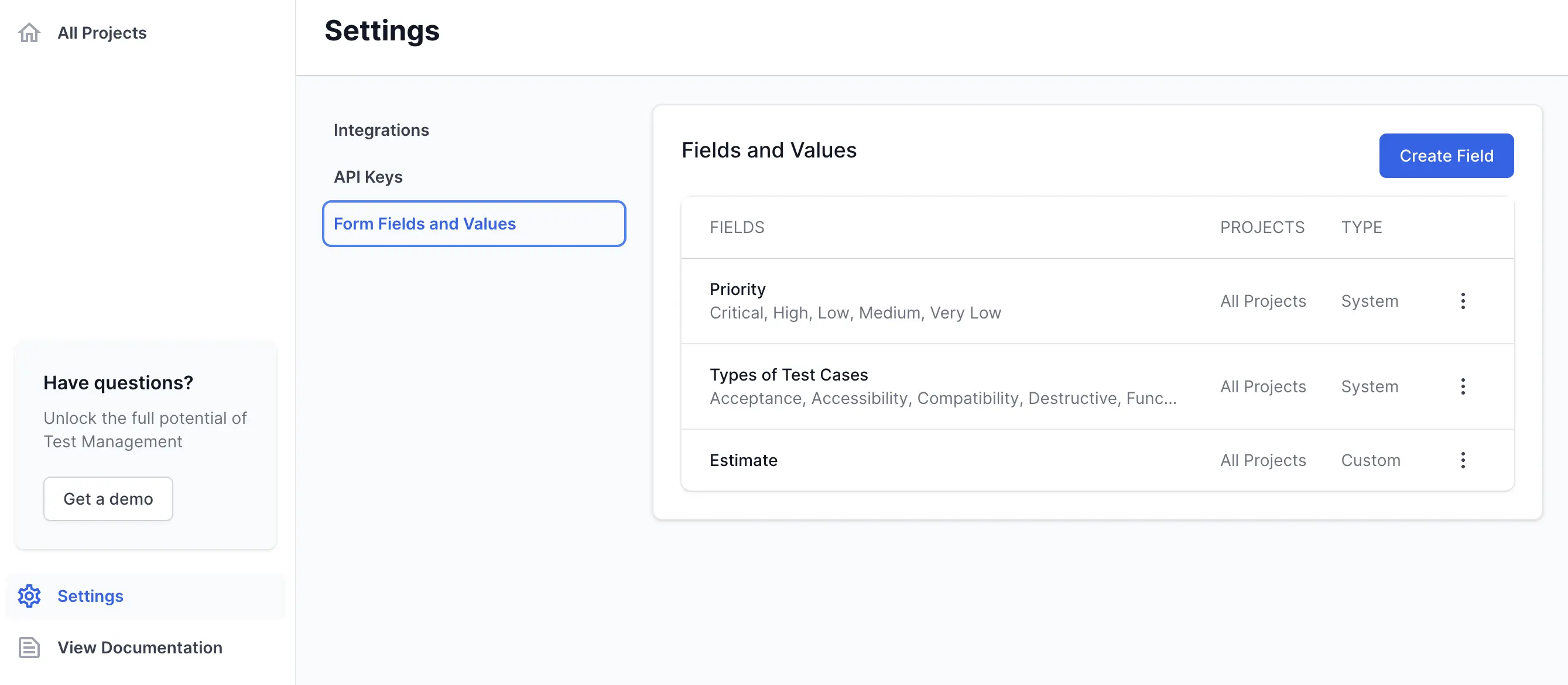 Form fields and values