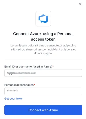 click connect with azure