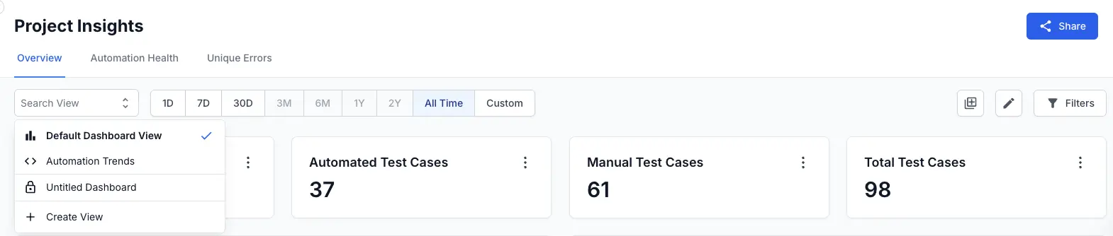Select the view you wish to switch in the projects dashboard