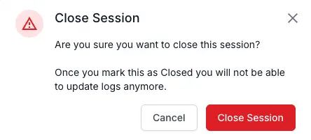 Close Session option confirmation dialog box