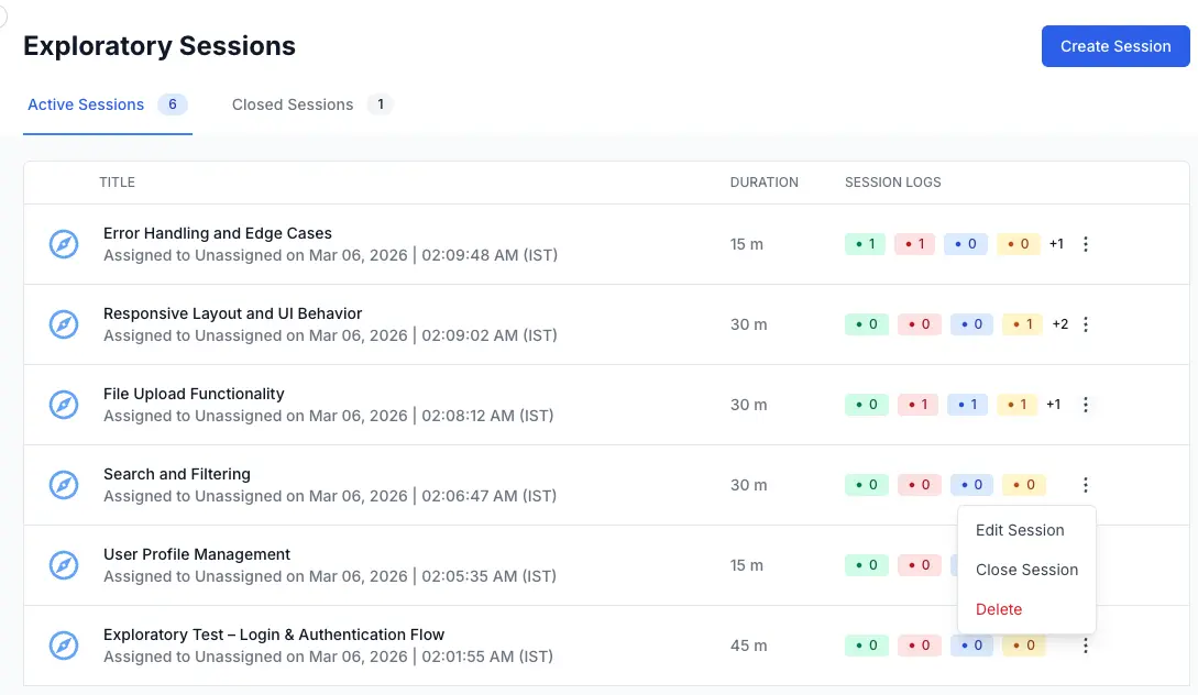 Edit Session option highlighted in the three-dot menu