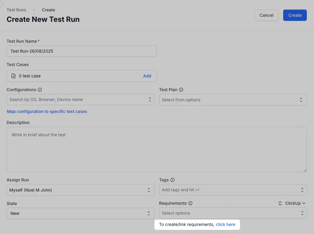Select Click here under the Requirements field