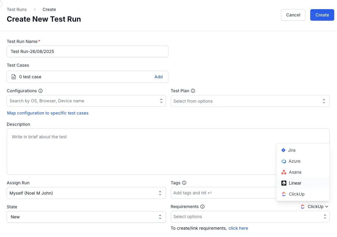 Select ClickUp in the requirements field