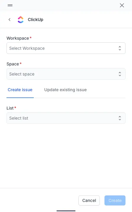 Select create task or update existing task tab