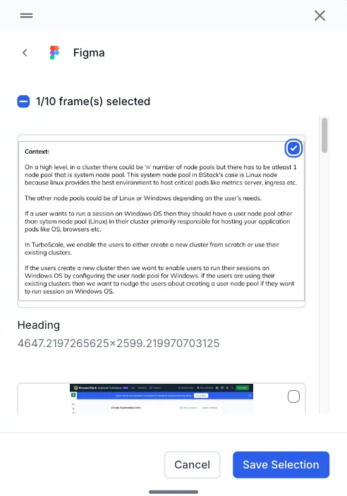 Select necessary figma design frames