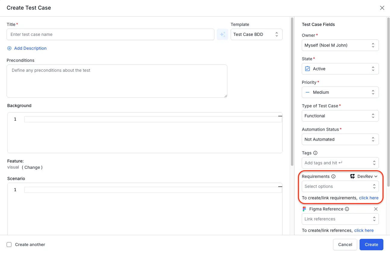 In the requirements field select devrev