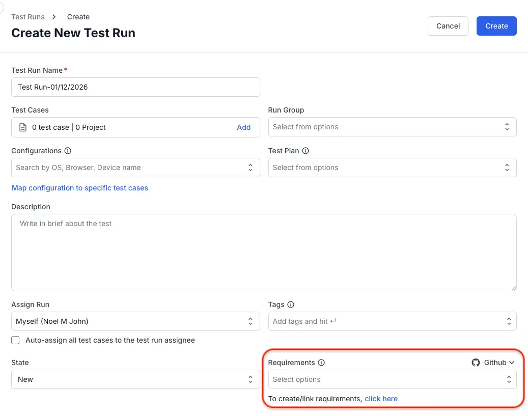 In the requirements field select github