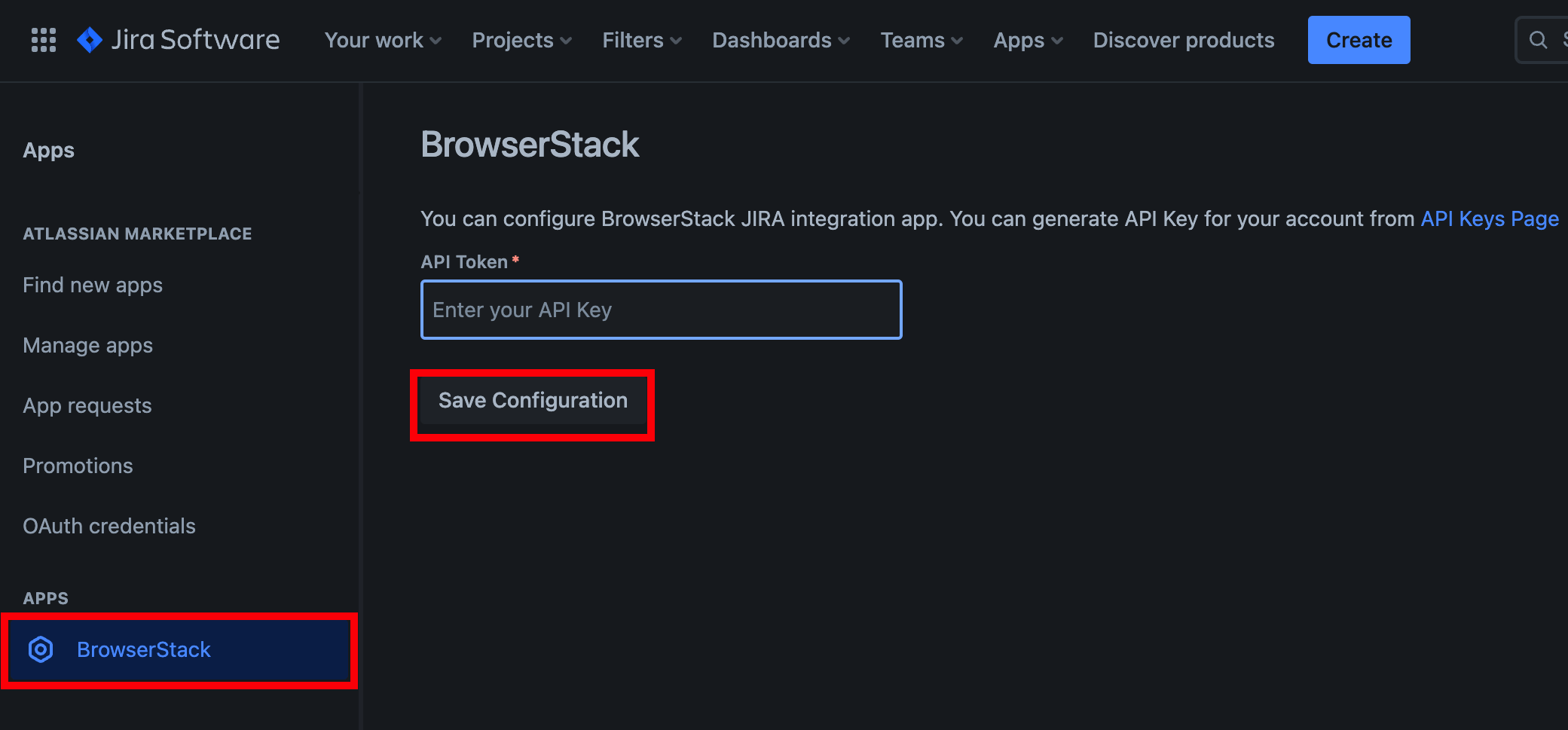 Configuring BrowserStack app in Jira