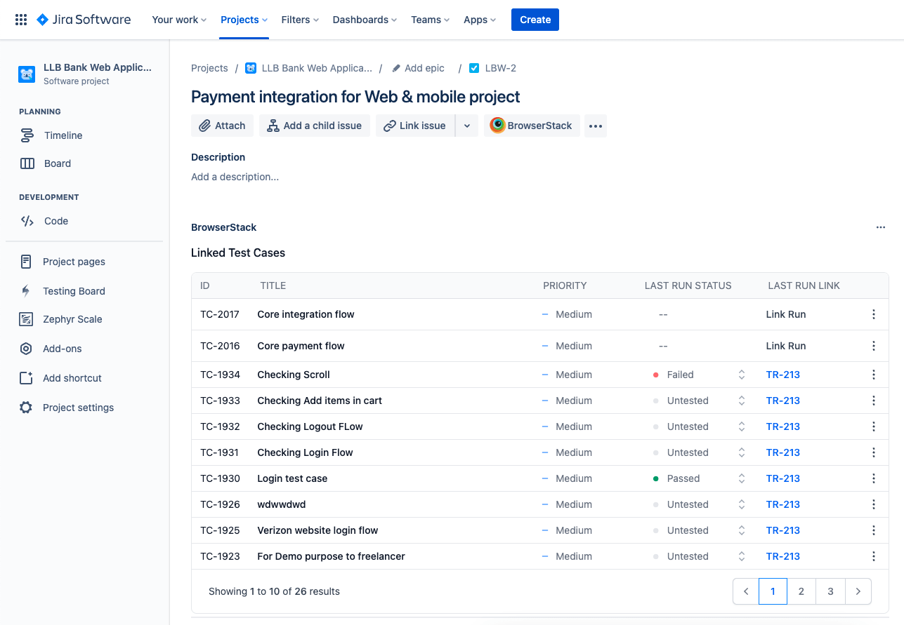 List of test cases in Jira issue