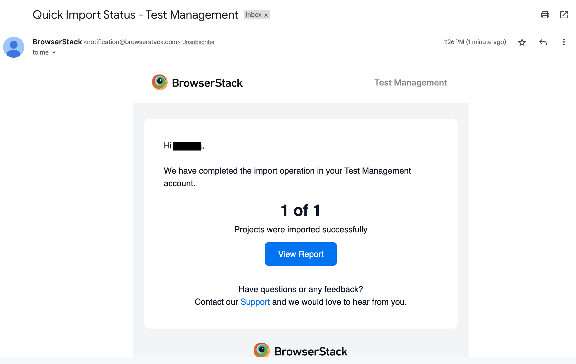 Quick import email notification
