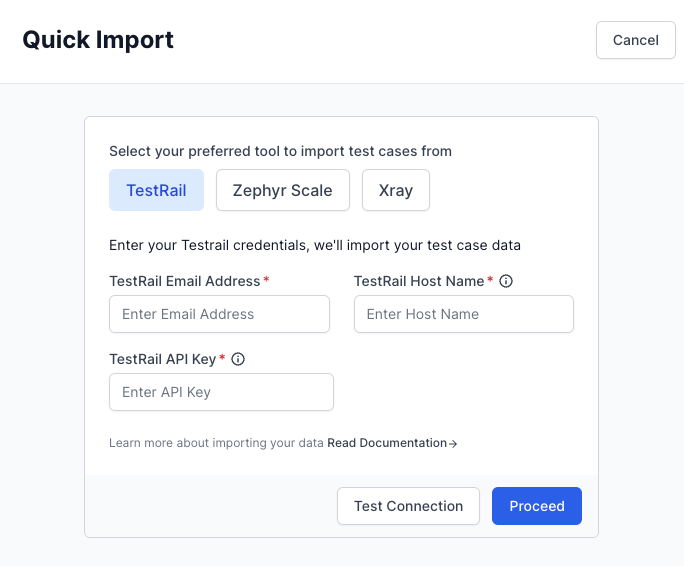 TestRail import data setup