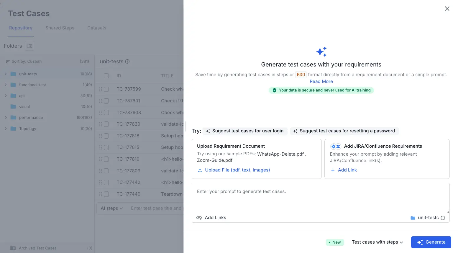 Click add link on the generate with AI page with AI