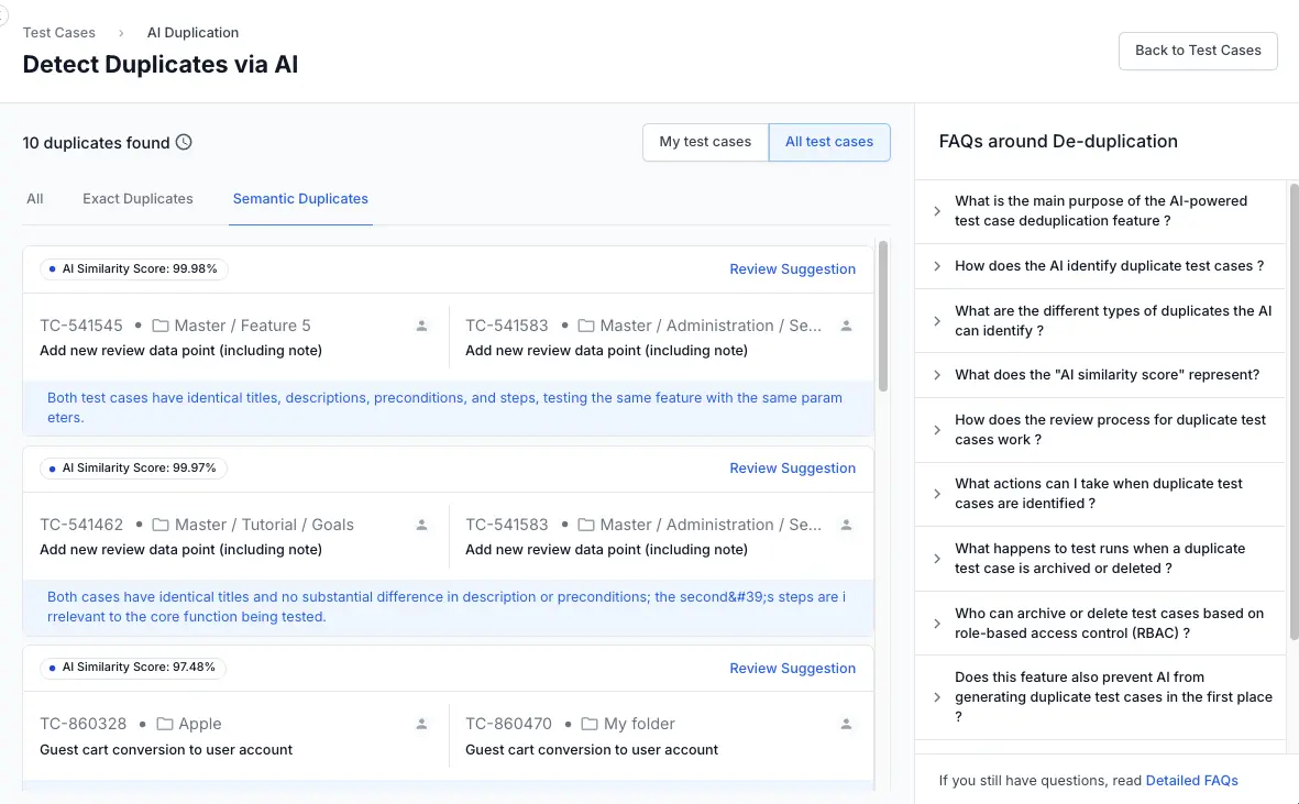 Select appropriate test cases category tab 