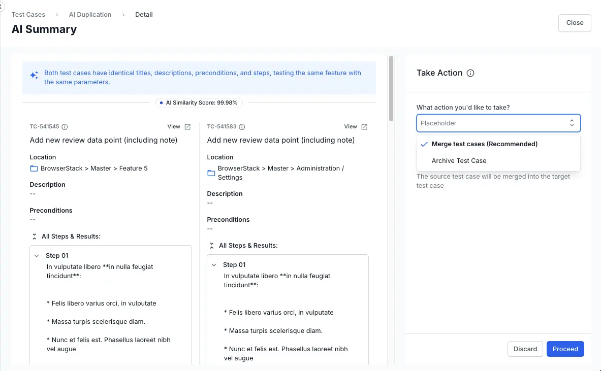 Select Merge test cases (Recommended) from the dropdown 