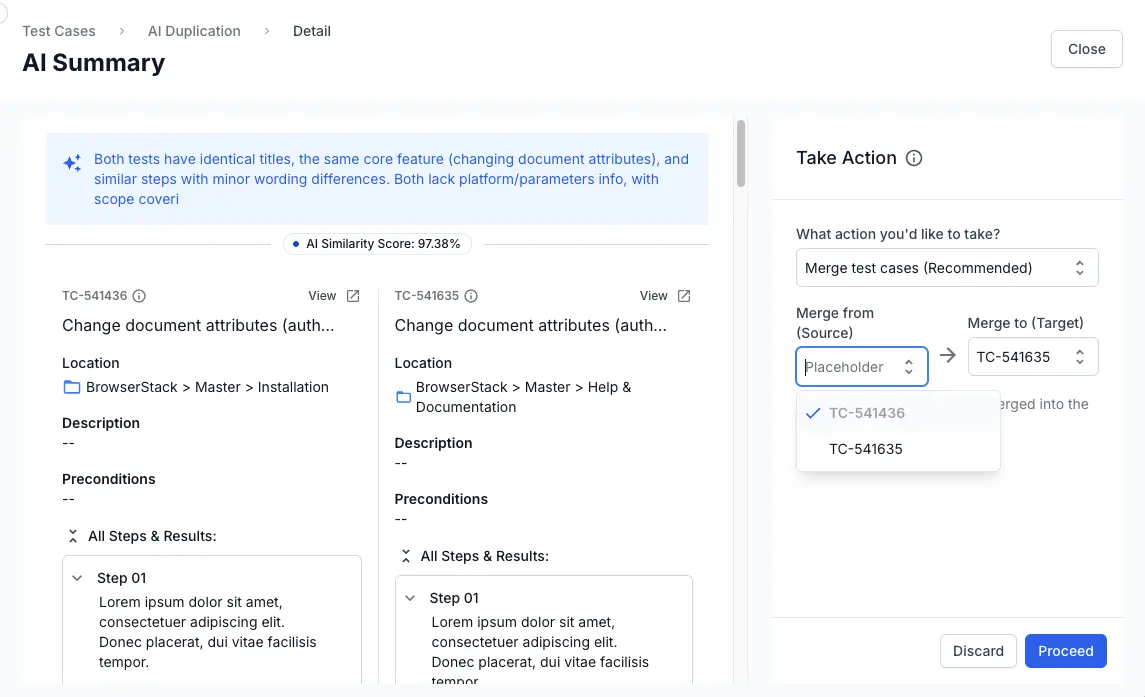 Select which is the source and target test case 