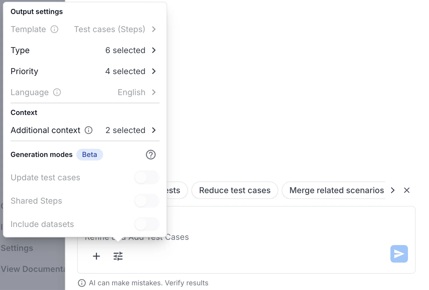 The settings menu during an iteration with Type and Priority editable and Template and Language locked