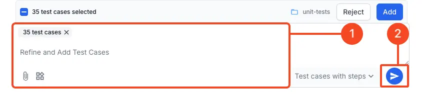 Enter your prompt in refine and add test cases field