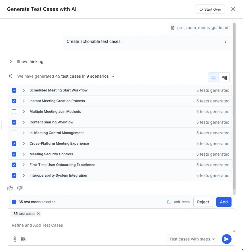 Select appropriate test cases to add or reject them